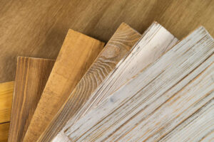 stack of various construction sample wood boards.